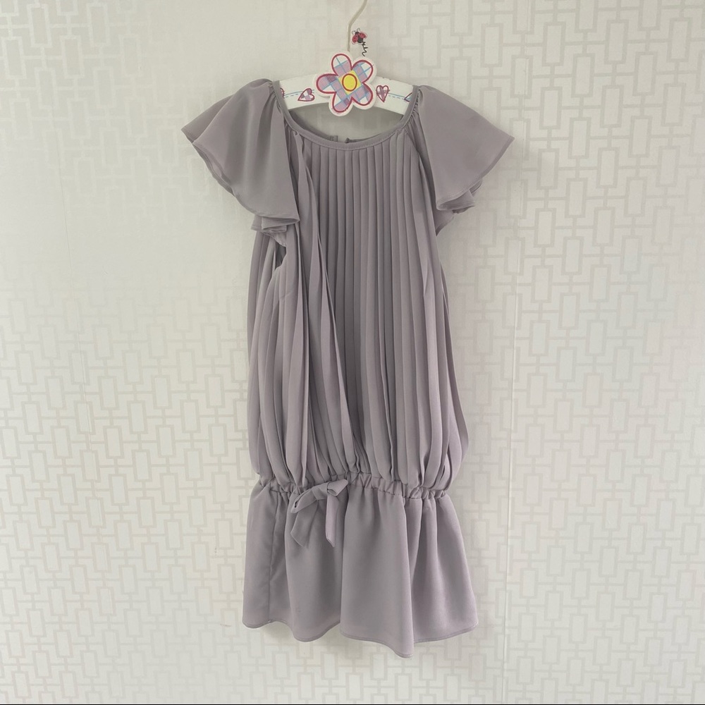 Marese French brand Girl’s Grey Pleated Chiffon with Butterfly Sleeves Dress